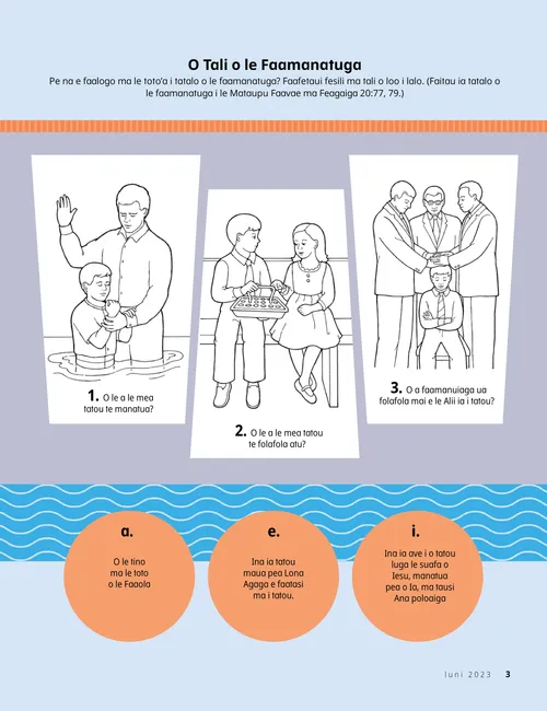 Itulau o gaoioiga a tamaiti o loo papatisoina ma faamauina, ma le inuina o le faamanatuga