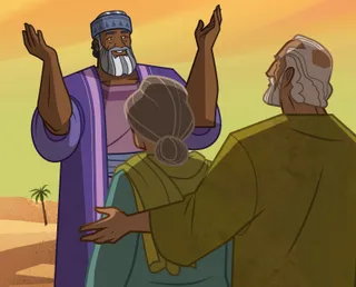 Melchizedek talking to Abraham and Sarah