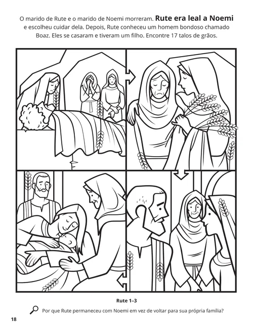 Página para colorir em PDF de cenas da vida de Rute e Noemi
