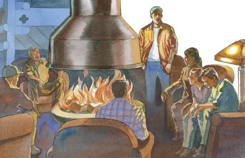 hikers around a campfire