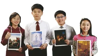 Primary children standing in a row