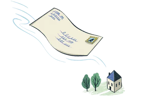 An envelope flying through the air