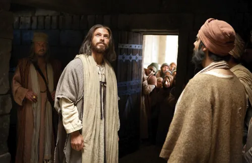 Jesus about to heal the man who was stricken