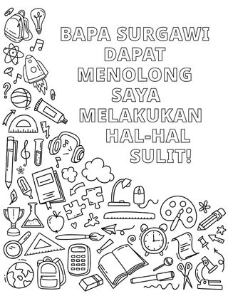 Lembar mewarnai berbagai perlengkapan sekolah dan item lainnya