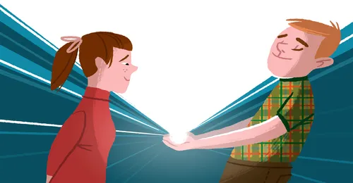 girl with boy holding light