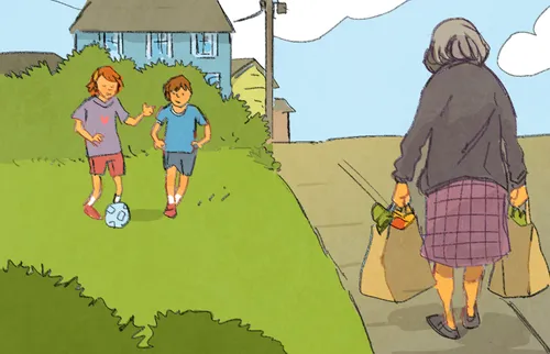 older woman carrying grocery bags