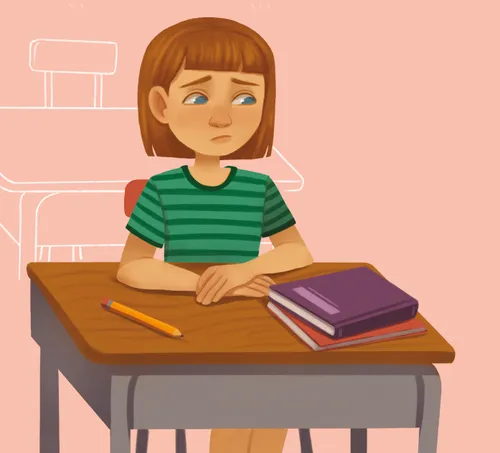1. Rin, 8 years old, sitting at her desk on the first day of school. She has an anxious look on her face. 2. Rin and Anna jump roping together outside at recess. 3. Anna hanging out with new friends at school. Rin is being excluded. This can happen at lunch time or during recess. 4. Rin and Ellie in a sewing class together, wearing the same pair of glasses. 5. Rin praying on her knees. (Head bowed, eyes closed, arms crossed across chest) 6. Rin hugging Ellie on the first day of school, backpacks on. Ellie wearing glasses, Rin wearing no glasses.