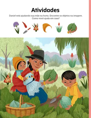 boy gardening with his mom in Peru