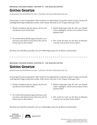 Arbeitsblatt „Gottes Gesetze“