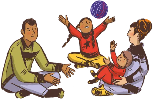 family tossing a ball to each other