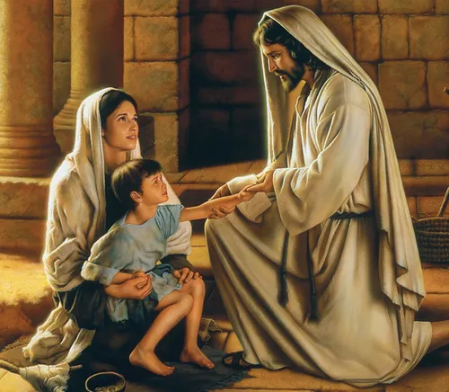 Jesus helping a woman