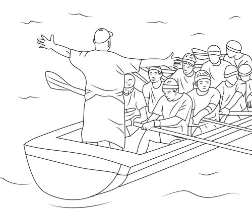 illustration of rowing team in boat