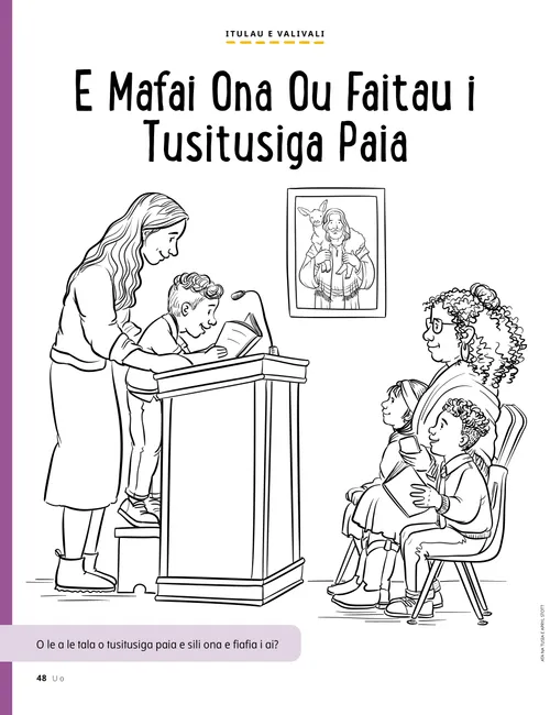 Itulau valivali o se tamaitiiti o loo faitauina se mau i le Peraimeri