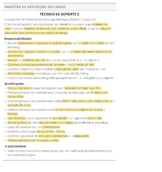 descrição do cargo destacada
