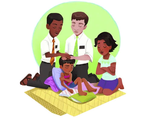 Missionaries giving boy a blessing