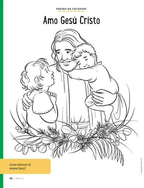 PDF della pagina da colorare di Gesù Cristo con due bambini