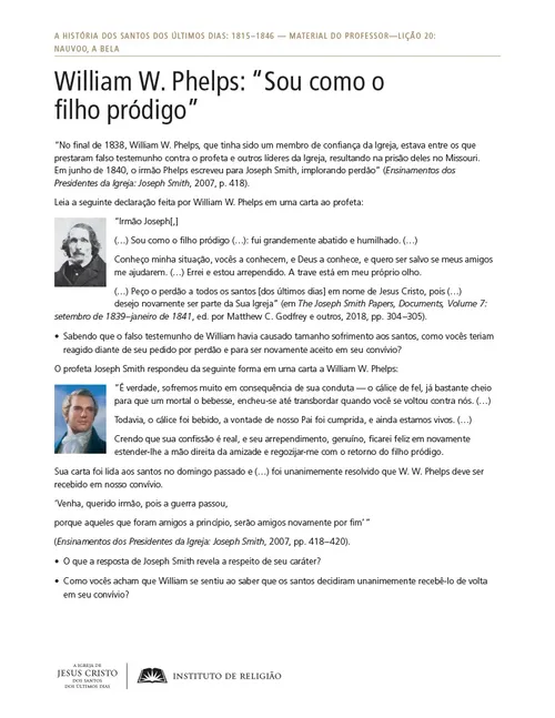 Material complementar: William W. Phelps: “Sou como o filho pródigo”