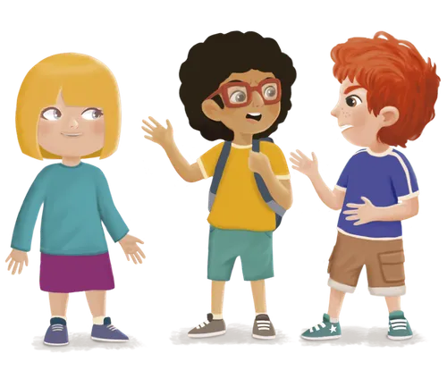 Three children talking