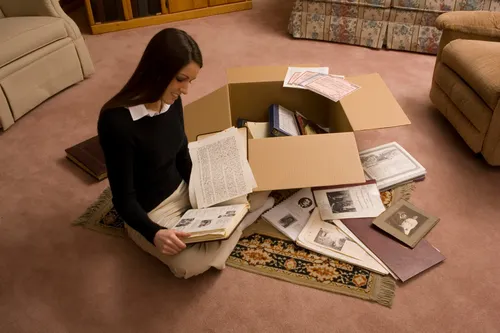 woman researching at home