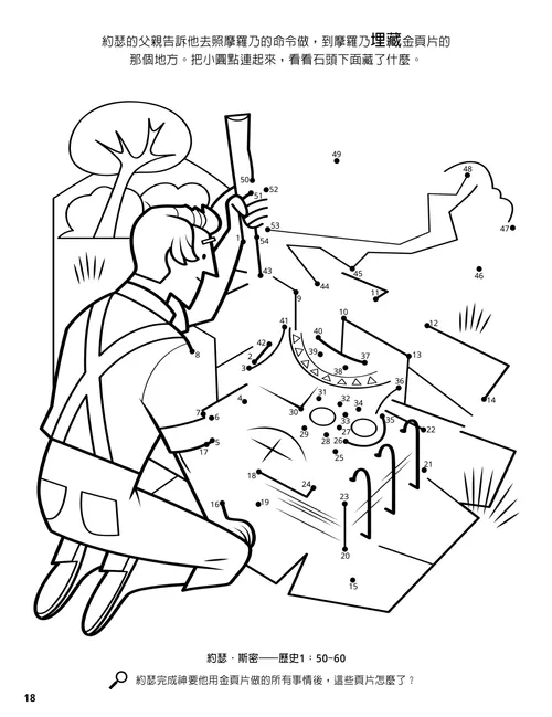 著色頁和連連看活動：約瑟·斯密與金頁片