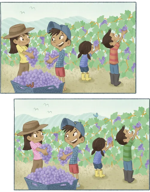 Children picking grapes in the vineyard