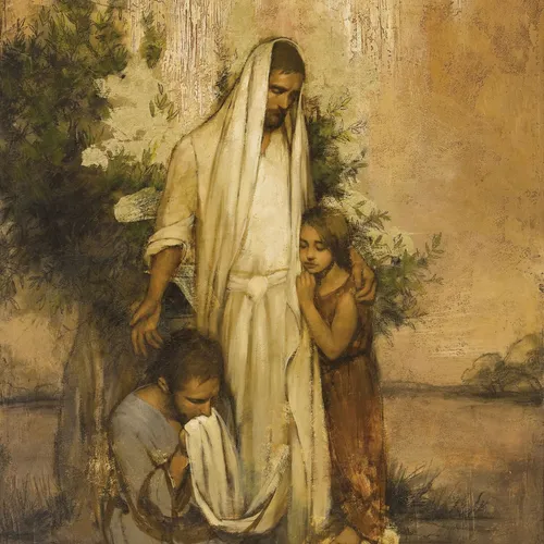 Jesus with man and child