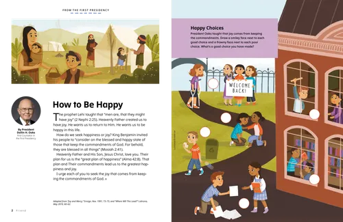 Article PDF with an image of happy Nephite people, plus an activity