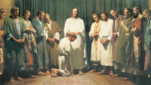 Jesus ordains an Apostle as others look on