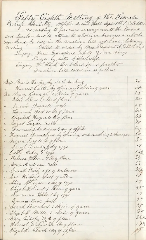 List of donations in Nephi minutes