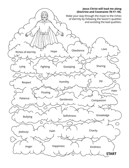 Line art drawing of layered clouds that depicts divine qualities that lead us to Jesus.