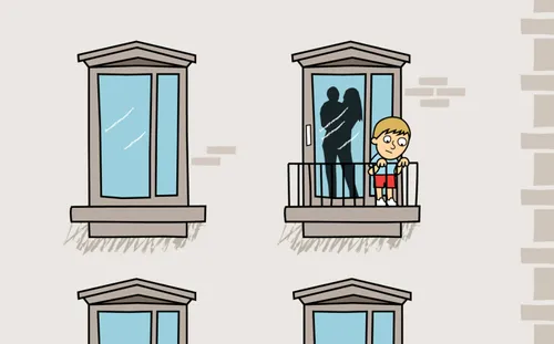 boy standing outside apartment