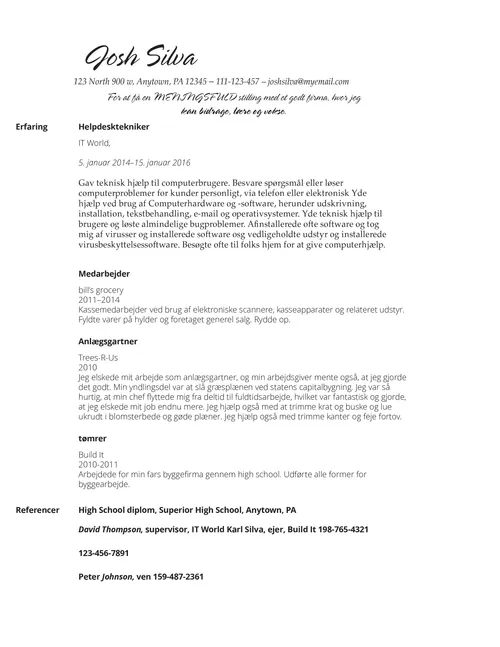 eksempel på dårligt CV