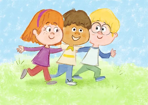 Happy children walking together