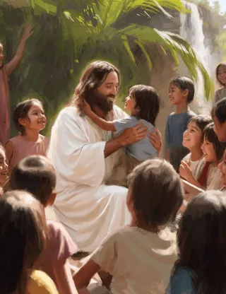 子供たちとイエス・キリストの絵画