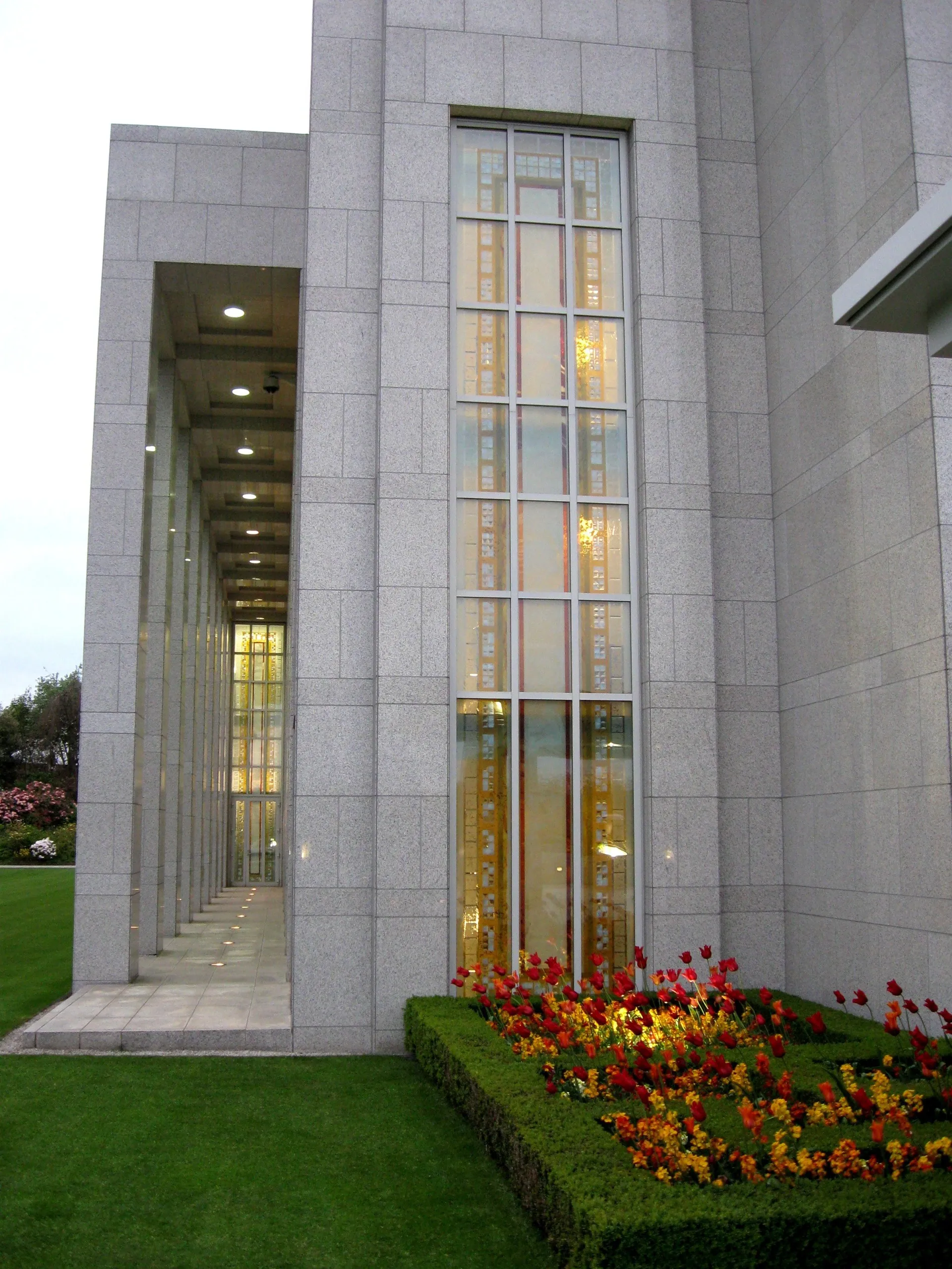 The Preston England Temple windows, including scenery.