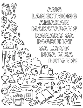 Koloranan nga pahina sa nagkalainlaing suplay sa eskwelahan ug uban pa nga mga aytem