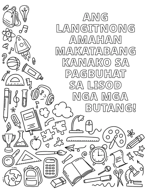 PDF nga Koloranan nga pahina sa mga butang nga nagrepresentar sa mga kahanas ug mga kalingawan