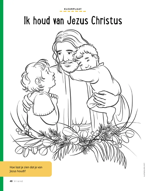 Pdf met kleurplaat van Jezus Christus met twee kinderen