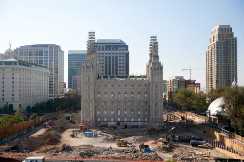 Construction on the Salt Lake Temple during September, 2020. These are the exterior walls. 