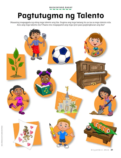 PDF ng aktibidad ng isang matching game na may mga batang may iba’t ibang talento