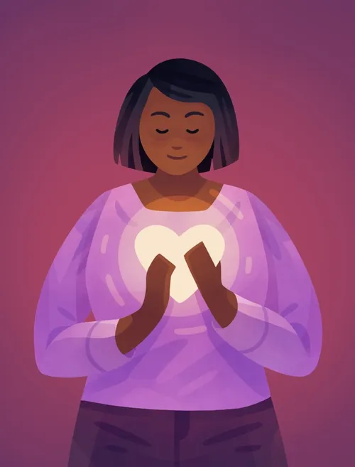 a woman holds a white heart in her hands