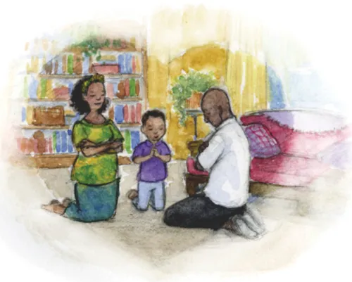 Check out the pdf and read the story. 1. Heart with rainbow and clouds. 2. Young boy (6 yrs old) praying with parents (African family). 3. Young girl (8 yrs old) being baptized (Asian). 4. Three children, who are under 10, happy and are friends.