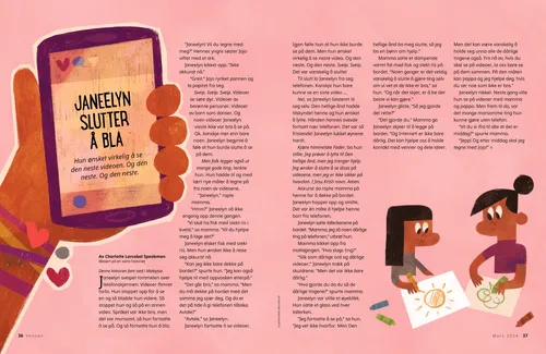 PDF-side av en hånd som holder en mobiltelefon og to jenter som tegner sammen