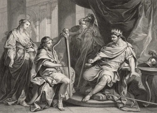 David playing the harp for Saul