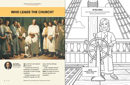 Page PDF with illustration of Jesus Christ and His Apostles; plus a coloring activity of Jesus standing at the helm of a ship