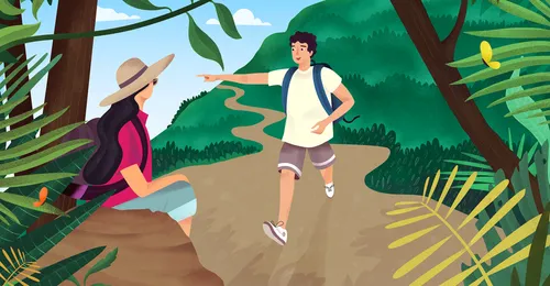 boy and mother hiking