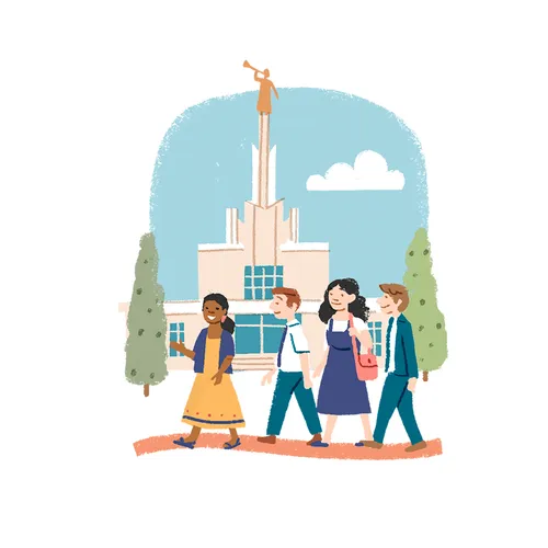 youth in front of temple