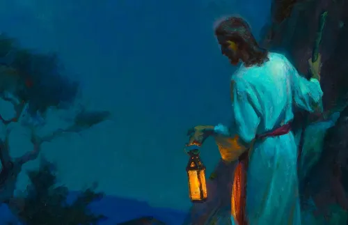 Jesus Christ holding a lantern and guiding the way