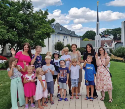 Group of children in front of a temple