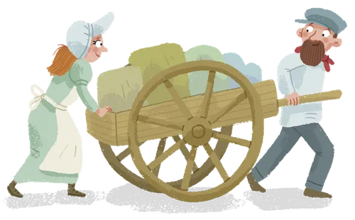 pioneers pushing a handcart